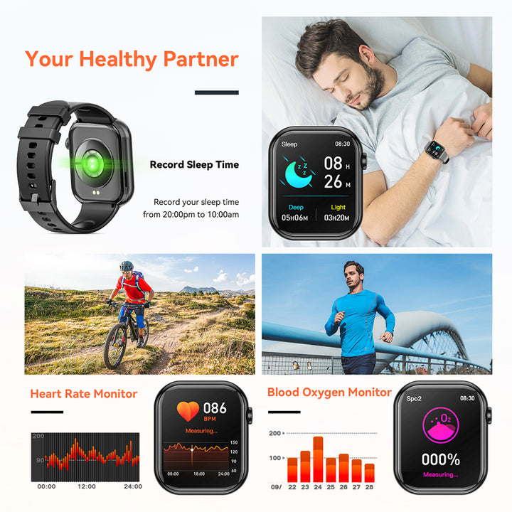 Premium Smartwatch for Men & Women – 1.85" HD Screen, Bluetooth Call, Sports Mode, Heart Rate, Blood Pressure Monitoring, IP67 Waterproof, Compatible with Android & iOS