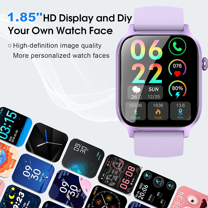 Premium Smartwatch for Men & Women – 1.85" HD Screen, Bluetooth Call, Sports Mode, Heart Rate, Blood Pressure Monitoring, IP67 Waterproof, Compatible with Android & iOS