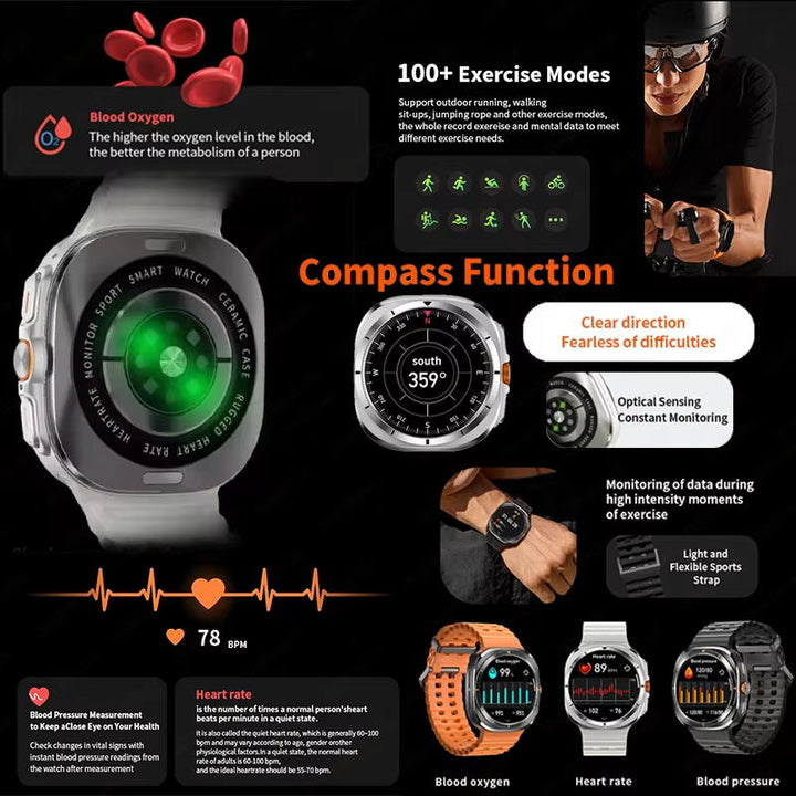 Premium Smartwatch for Men and Women – 1.43" AMOLED Display, IP68 Waterproof, Bluetooth Calling, Heart Rate, Blood Oxygen, SpO2, Compass, NFC, Fitness Tracking, Remote Camera, Multi-Sport Modes