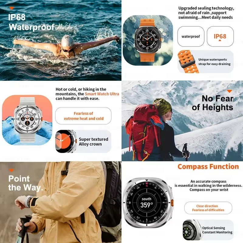 Premium Smartwatch for Men and Women – 1.43" AMOLED Display, IP68 Waterproof, Bluetooth Calling, Heart Rate, Blood Oxygen, SpO2, Compass, NFC, Fitness Tracking, Remote Camera, Multi-Sport Modes