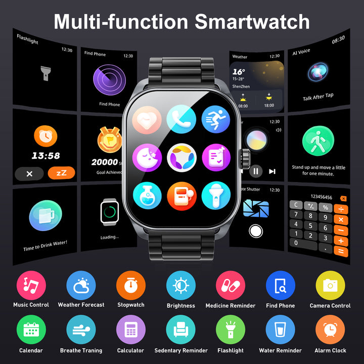 Premium Smartwatch for Men and Women – 2.01" Curved Screen, IP68 Waterproof, Bluetooth Calling, Heart Rate, SpO2, Sleep Monitoring, Sports Modes, Music Control, AI Voice, Fitness Tracker