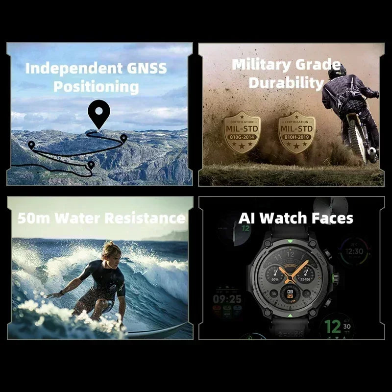 Premium Smartwatch with 1.43" AMOLED Display – GPS, 5ATM Water Resistance, 21-Day Battery Life, 100+ Sports Modes, Bluetooth 5.3, AI Voice Assistant, Wireless Charging, Global Version