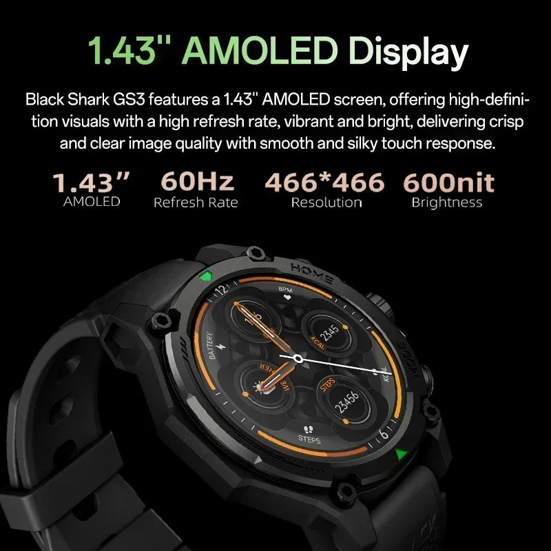 Premium Smartwatch with 1.43" AMOLED Display – GPS, 5ATM Water Resistance, 21-Day Battery Life, 100+ Sports Modes, Bluetooth 5.3, AI Voice Assistant, Wireless Charging, Global Version