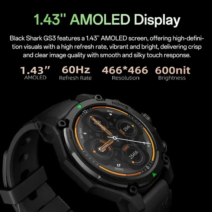 Premium Smartwatch with 1.43" AMOLED Display – GPS, 5ATM Water Resistance, 21-Day Battery Life, 100+ Sports Modes, Bluetooth 5.3, AI Voice Assistant, Wireless Charging, Global Version