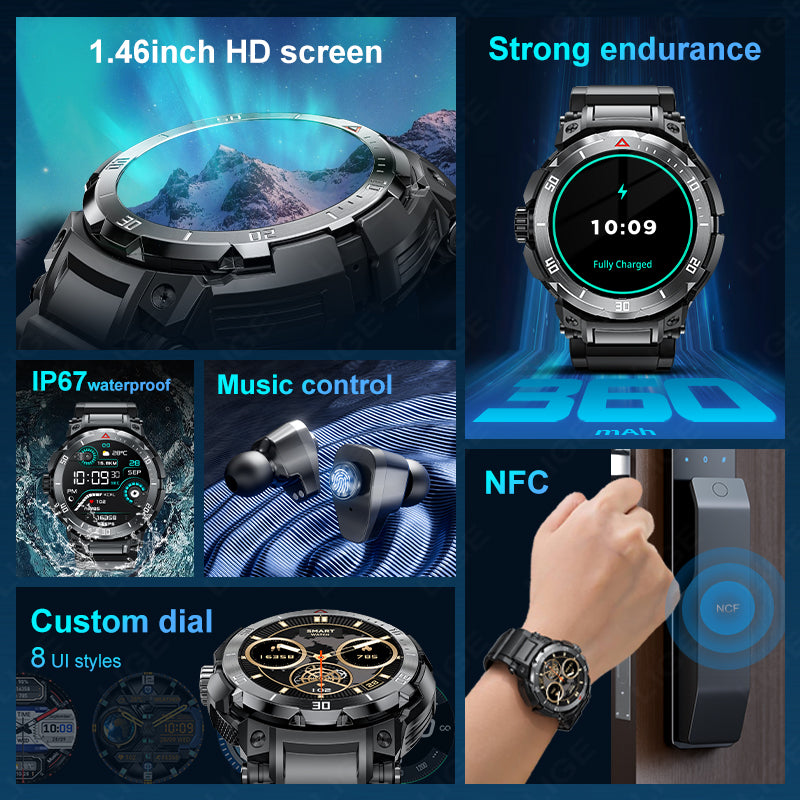 Premium Smartwatch with NFC & Bluetooth Headset – TWS Music & Talk, Sports Tracking, Sleep Monitoring, Camera Control, Music Control, Smart Alarm, Waterproof, Compatible with Android & iOS