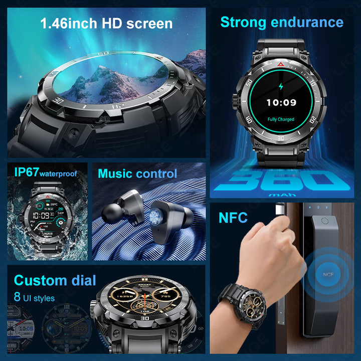 Premium Smartwatch with NFC & Bluetooth Headset – TWS Music & Talk, Sports Tracking, Sleep Monitoring, Camera Control, Music Control, Smart Alarm, Waterproof, Compatible with Android & iOS