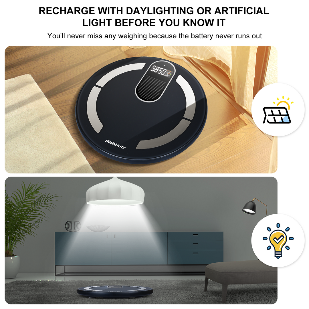 Premium Solar Digital Body Weight Scale – Smart Bathroom Scale with Bioimpedance Analysis, Body Fat Measurement, Light Energy Charging, and Accurate Health Tracking
