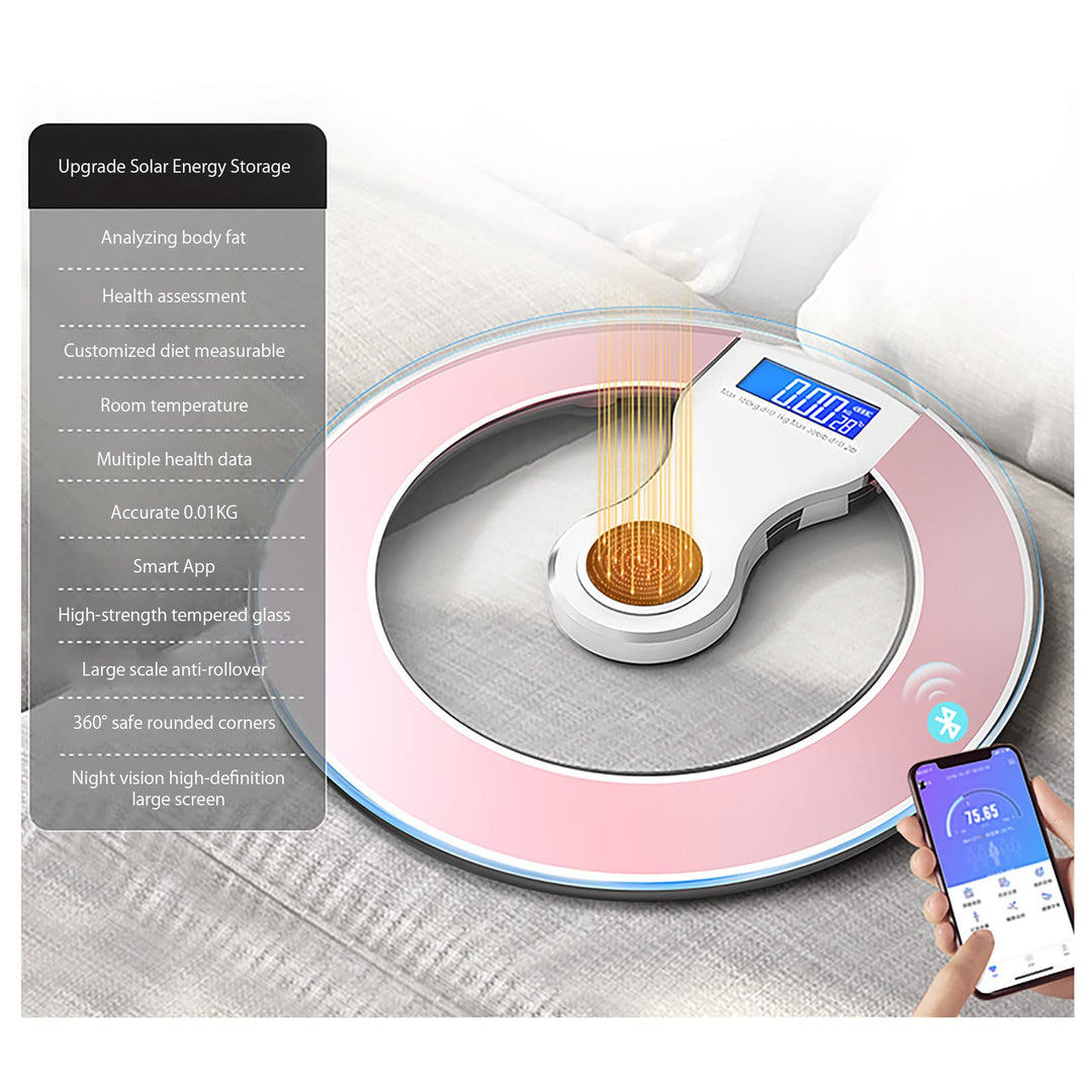 Premium Solar Digital Body Weight Scale – Smart Bathroom Scale with Bioimpedance Analysis, Body Fat Measurement, Light Energy Charging, and Accurate Health Tracking