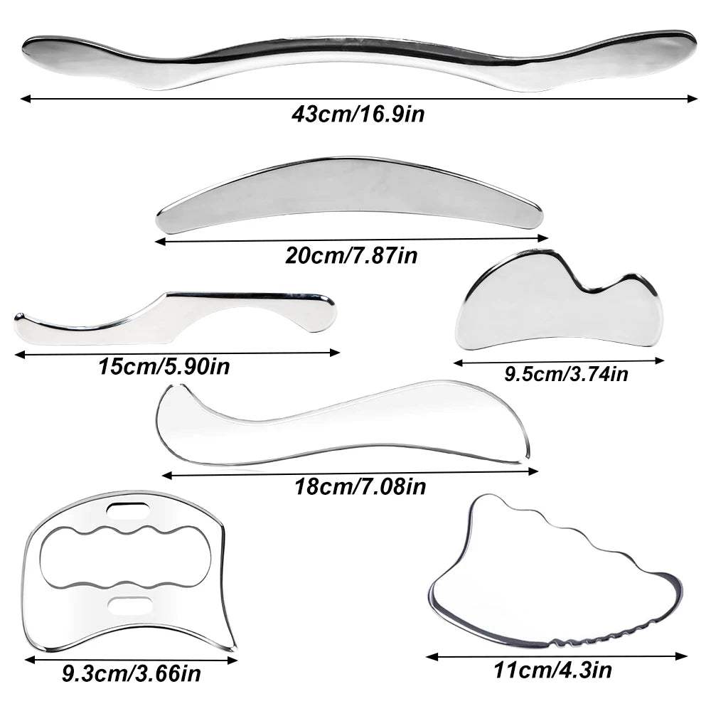 Premium Stainless Steel Gua Sha Scraping Massage Tool - IASTM for Muscle Pain Relief, Soft Tissue Mobilization, and Myofascial Release - Effective Full Body Deep Tissue Massage Tools (1/2/4/5/7pcs)
