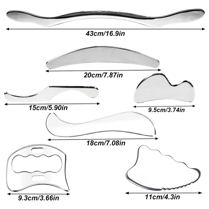 Premium Stainless Steel Gua Sha Scraping Massage Tool - IASTM for Muscle Pain Relief, Soft Tissue Mobilization, and Myofascial Release - Effective Full Body Deep Tissue Massage Tools (1/2/4/5/7pcs)