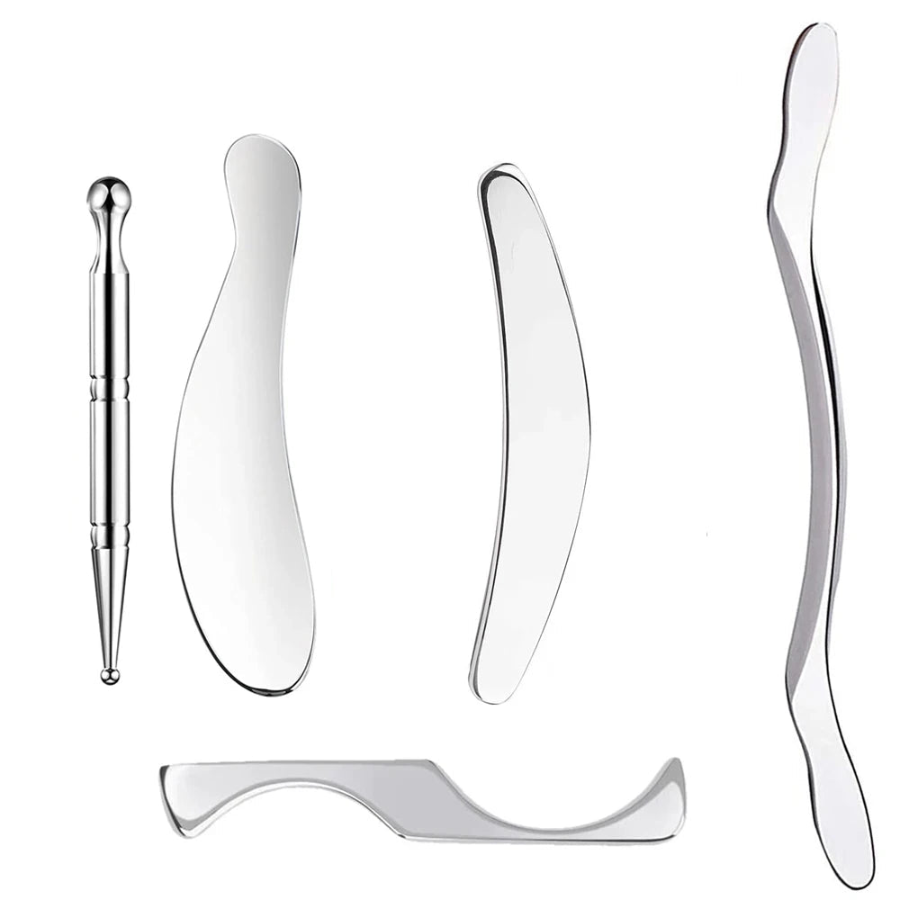 Premium Stainless Steel Gua Sha Scraping Massage Tool - IASTM for Muscle Pain Relief, Soft Tissue Mobilization, and Myofascial Release - Effective Full Body Deep Tissue Massage Tools (1/2/4/5/7pcs)