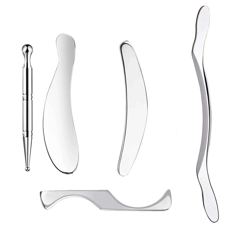 Premium Stainless Steel Gua Sha Scraping Massage Tool - IASTM for Muscle Pain Relief, Soft Tissue Mobilization, and Myofascial Release - Effective Full Body Deep Tissue Massage Tools (1/2/4/5/7pcs)