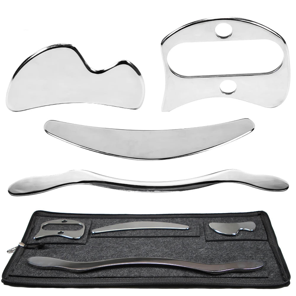 Premium Stainless Steel Gua Sha Scraping Massage Tool - IASTM for Muscle Pain Relief, Soft Tissue Mobilization, and Myofascial Release - Effective Full Body Deep Tissue Massage Tools (1/2/4/5/7pcs)