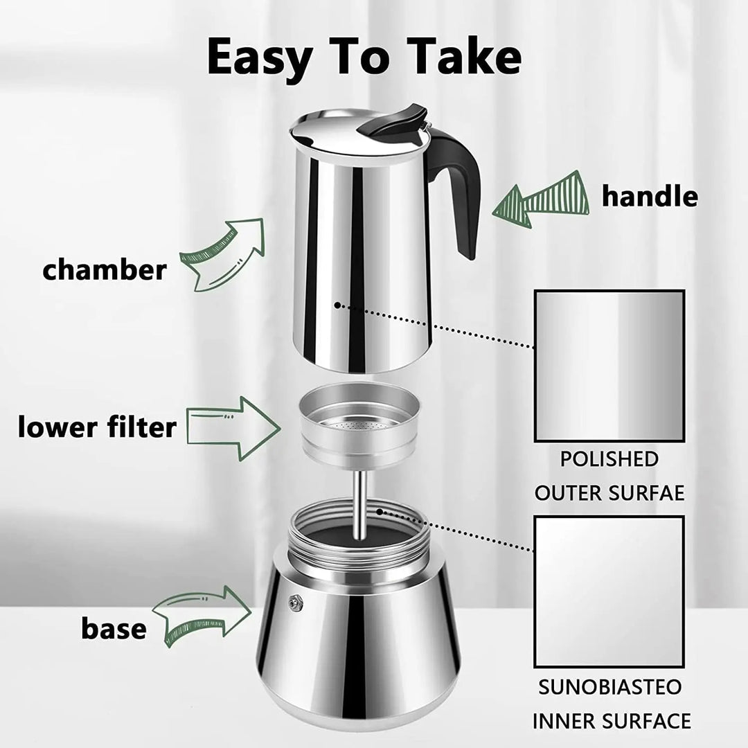 Premium Stainless Steel Moka Pot – 4 6 9 Cup Stovetop Espresso Coffee Maker