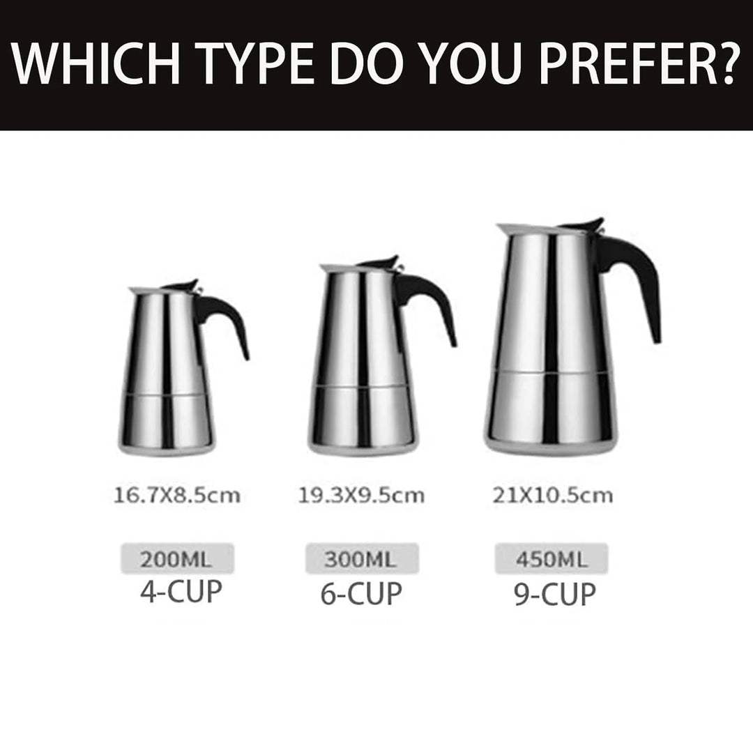 Premium Stainless Steel Moka Pot – 4 6 9 Cup Stovetop Espresso Coffee Maker