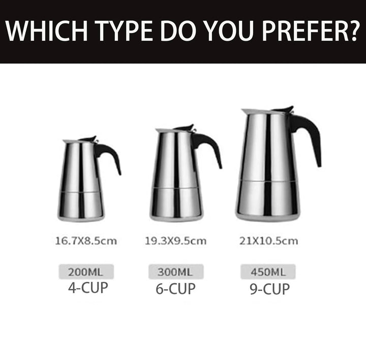 Premium Stainless Steel Moka Pot – 4 6 9 Cup Stovetop Espresso Coffee Maker