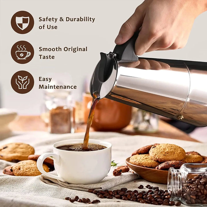 Premium Stainless Steel Moka Pot – 4 6 9 Cup Stovetop Espresso Coffee Maker