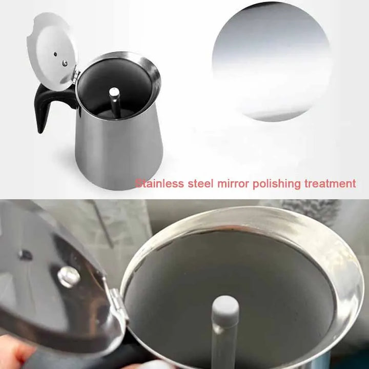 Premium Stainless Steel Moka Pot – 4 6 9 Cup Stovetop Espresso Coffee Maker