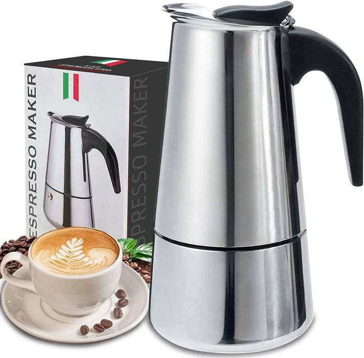Premium Stainless Steel Moka Pot – 4 6 9 Cup Stovetop Espresso Coffee Maker