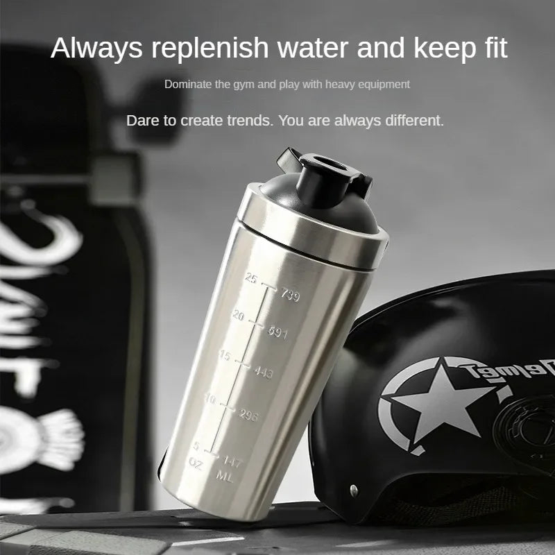 Premium Stainless Steel Protein Powder Shaker Bottle – 500ML/750ML Leak-Proof Gym Fitness Cup – Steel Ball for Smooth Mixing – Ideal for Whey Shakes & Sports Drinks – Durable & Easy to Clean