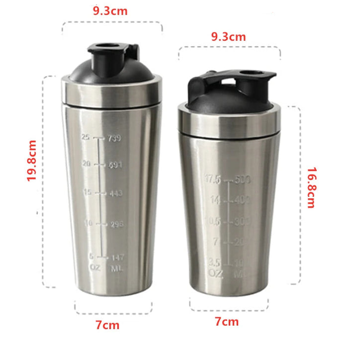 Premium Stainless Steel Protein Powder Shaker Bottle – 500ML/750ML Leak-Proof Gym Fitness Cup – Steel Ball for Smooth Mixing – Ideal for Whey Shakes & Sports Drinks – Durable & Easy to Clean
