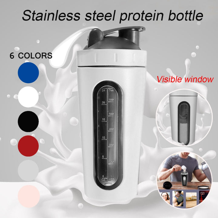 Premium Stainless Steel Sports Shaker Bottle – 700ML Protein Mixer with Scale – Leak-Proof Gym Fitness Water Bottle – Ideal for Protein Powder & Smoothies – Outdoor & Travel Friendly