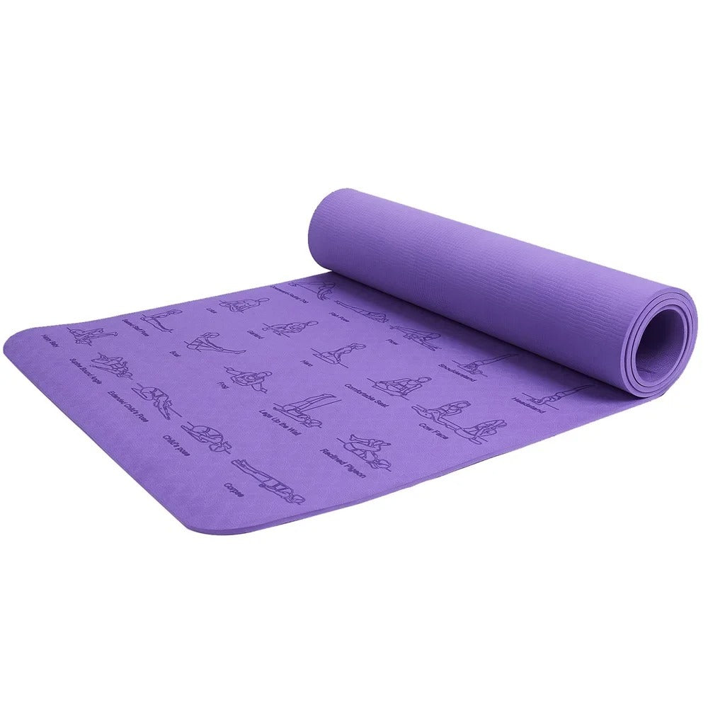 Premium TPE Yoga Mat – 183x61cm Anti-Skid Exercise & Pilates Mat – Eco-Friendly, Durable, Anti-Tear, Non-Slip with Yoga Pose & Position Line Printing – Ideal for Fitness, Gym, & Camping
