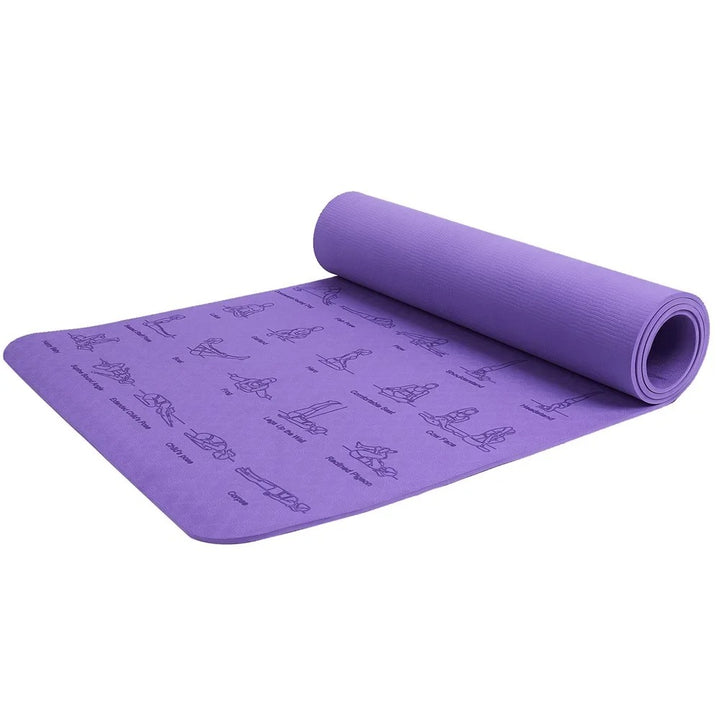 Premium TPE Yoga Mat – 183x61cm Anti-Skid Exercise & Pilates Mat – Eco-Friendly, Durable, Anti-Tear, Non-Slip with Yoga Pose & Position Line Printing – Ideal for Fitness, Gym, & Camping