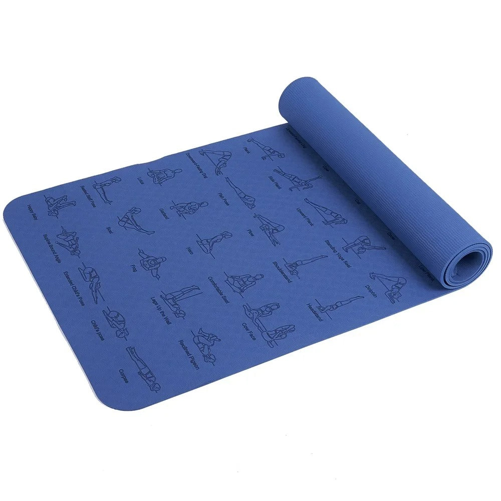 Premium TPE Yoga Mat – 183x61cm Anti-Skid Exercise & Pilates Mat – Eco-Friendly, Durable, Anti-Tear, Non-Slip with Yoga Pose & Position Line Printing – Ideal for Fitness, Gym, & Camping