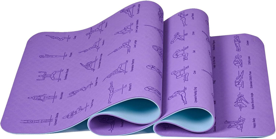 Premium TPE Yoga Mat – 183x61cm Anti-Skid Exercise & Pilates Mat – Eco-Friendly, Durable, Anti-Tear, Non-Slip with Yoga Pose & Position Line Printing – Ideal for Fitness, Gym, & Camping