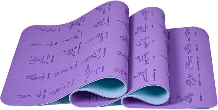 Premium TPE Yoga Mat – 183x61cm Anti-Skid Exercise & Pilates Mat – Eco-Friendly, Durable, Anti-Tear, Non-Slip with Yoga Pose & Position Line Printing – Ideal for Fitness, Gym, & Camping