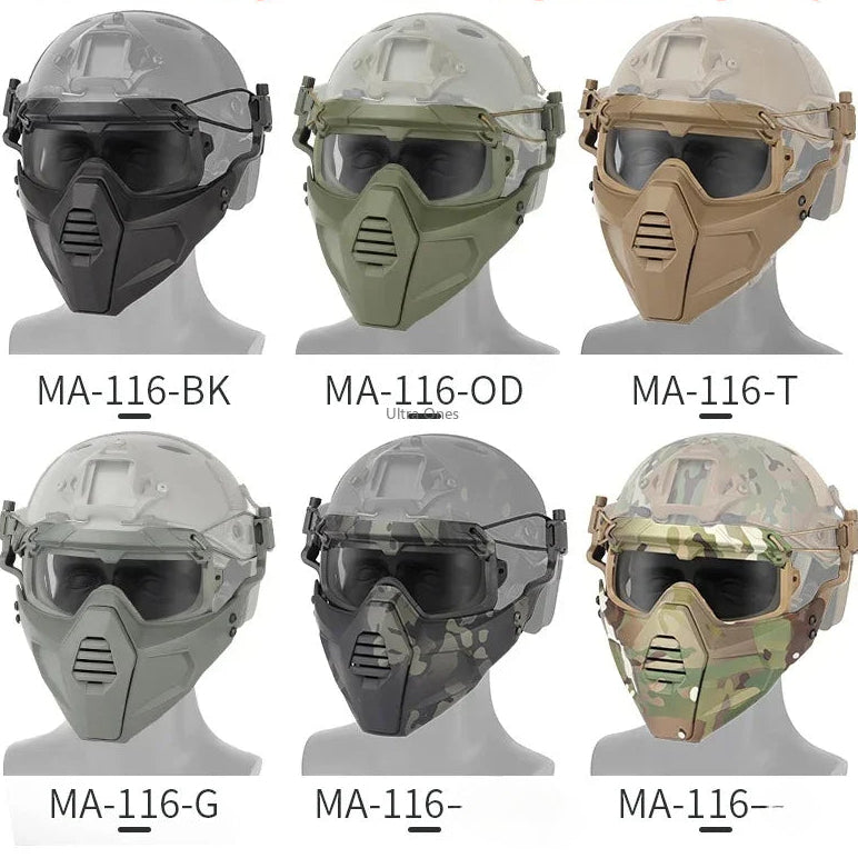 Premium Tactical FAST Helmet Half Face Mask with Flip Goggles – Hunting, Airsoft, Paintball Mask, Helmet Accessories for Shooting & Tactical Gear