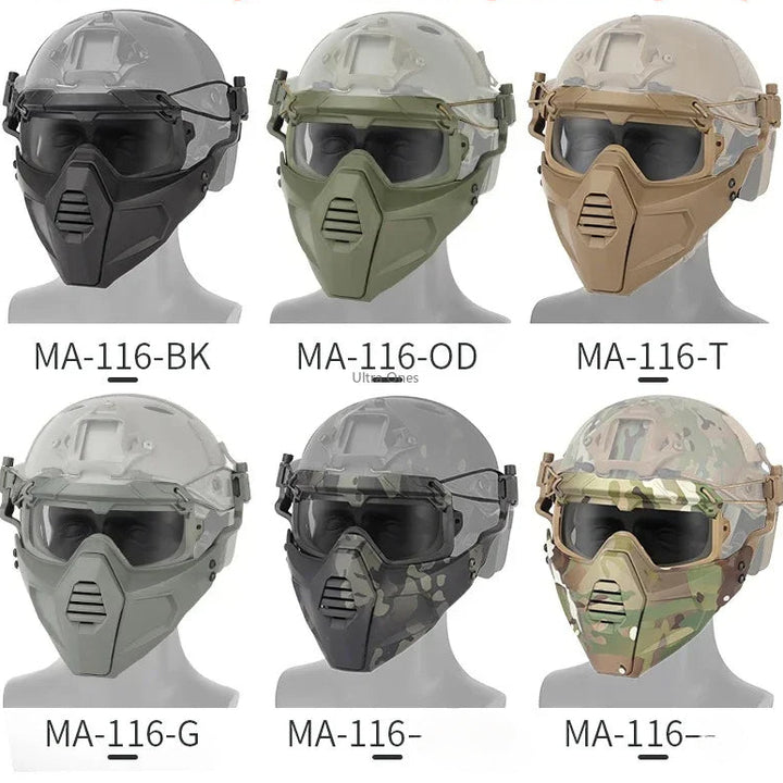 Premium Tactical FAST Helmet Half Face Mask with Flip Goggles – Hunting, Airsoft, Paintball Mask, Helmet Accessories for Shooting & Tactical Gear