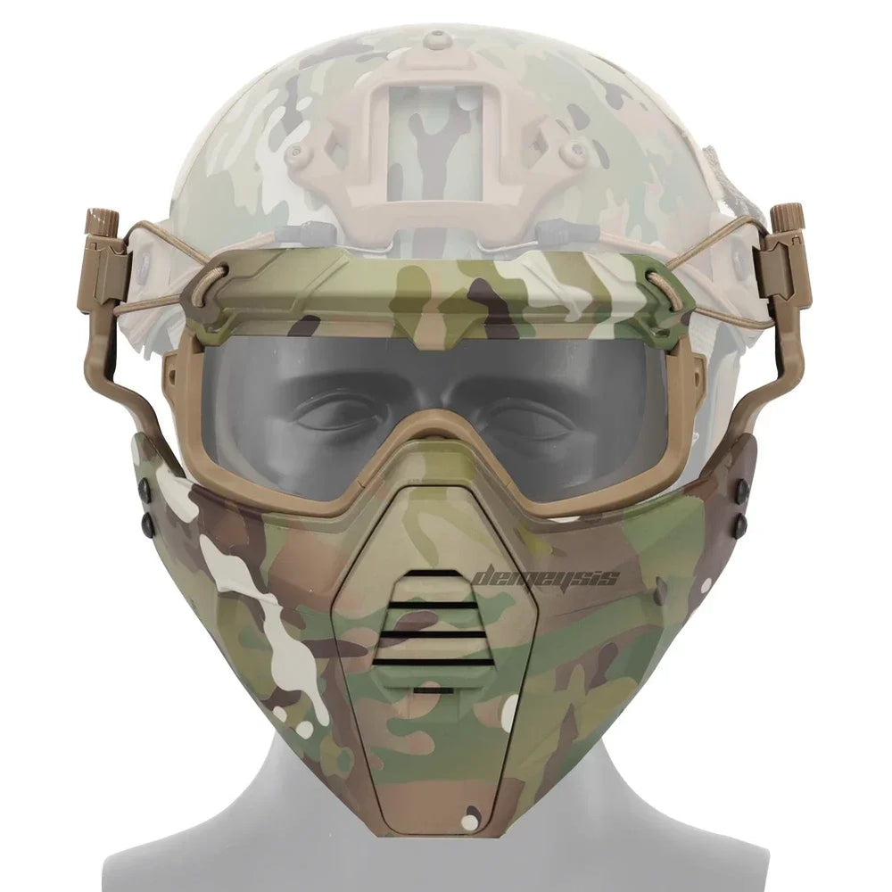 Premium Tactical FAST Helmet Half Face Mask with Flip Goggles – Hunting, Airsoft, Paintball Mask, Helmet Accessories for Shooting & Tactical Gear