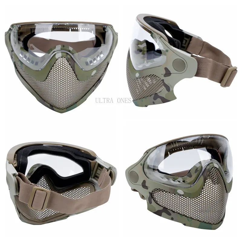 Premium Tactical FAST Helmet Half Face Mask with Flip Goggles – Hunting, Airsoft, Paintball Mask, Helmet Accessories for Shooting & Tactical Gear