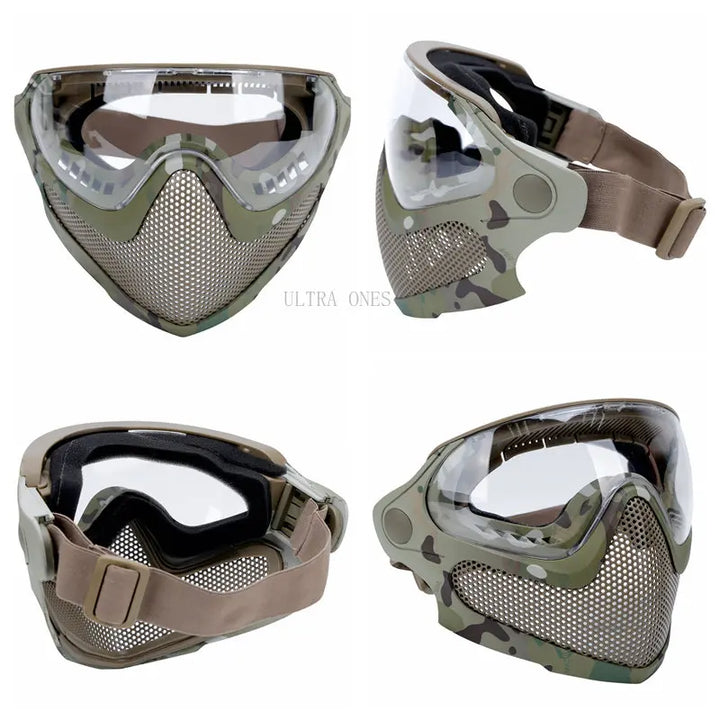 Premium Tactical FAST Helmet Half Face Mask with Flip Goggles – Hunting, Airsoft, Paintball Mask, Helmet Accessories for Shooting & Tactical Gear