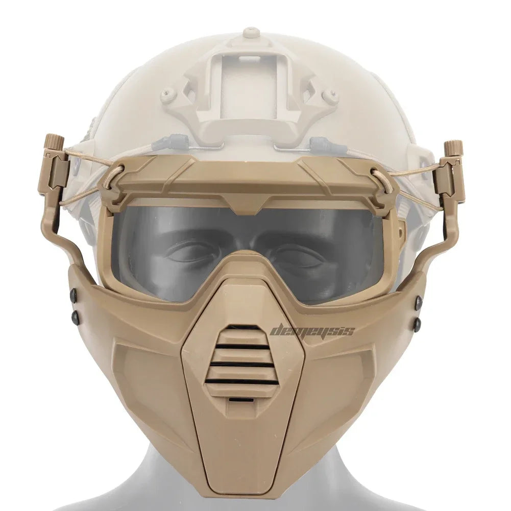 Premium Tactical FAST Helmet Half Face Mask with Flip Goggles – Hunting, Airsoft, Paintball Mask, Helmet Accessories for Shooting & Tactical Gear