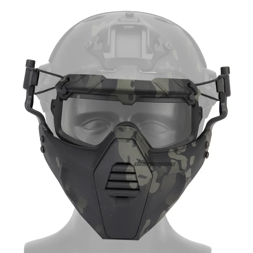 Premium Tactical FAST Helmet Half Face Mask with Flip Goggles – Hunting, Airsoft, Paintball Mask, Helmet Accessories for Shooting & Tactical Gear