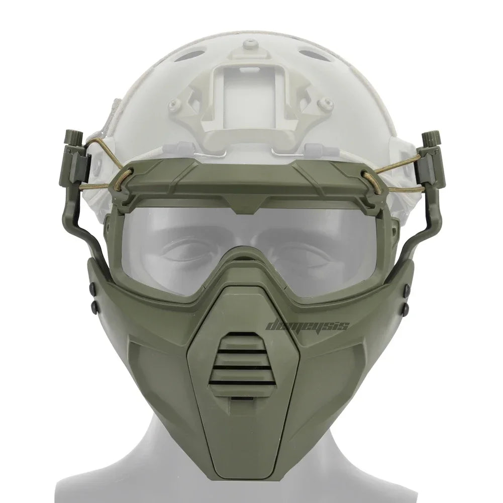 Premium Tactical FAST Helmet Half Face Mask with Flip Goggles – Hunting, Airsoft, Paintball Mask, Helmet Accessories for Shooting & Tactical Gear