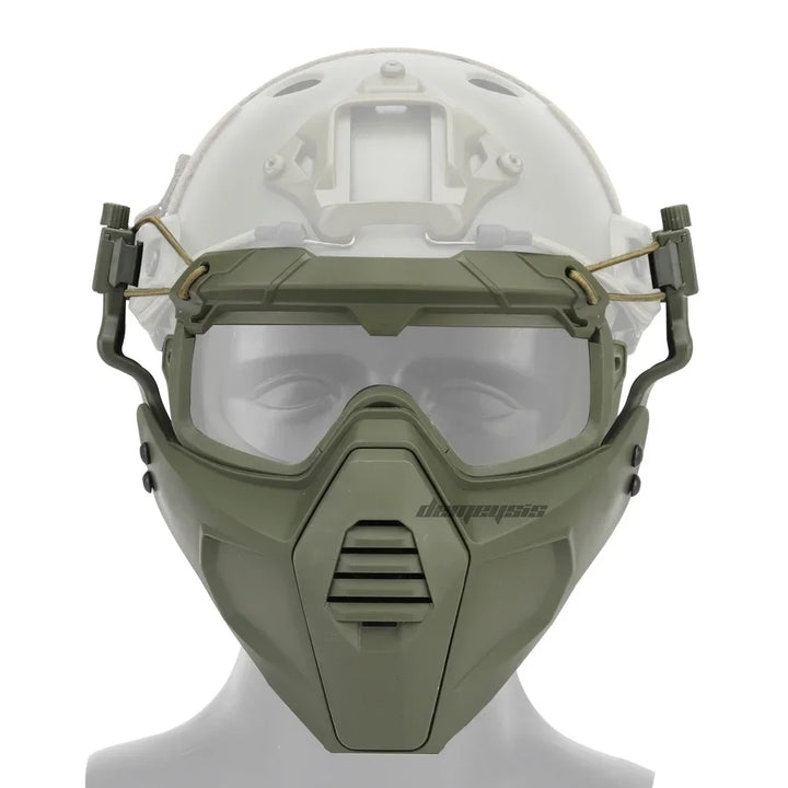 Premium Tactical FAST Helmet Half Face Mask with Flip Goggles – Hunting, Airsoft, Paintball Mask, Helmet Accessories for Shooting & Tactical Gear