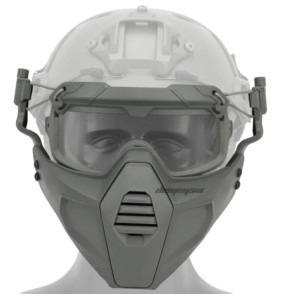 Premium Tactical FAST Helmet Half Face Mask with Flip Goggles – Hunting, Airsoft, Paintball Mask, Helmet Accessories for Shooting & Tactical Gear