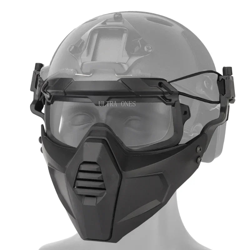 Premium Tactical FAST Helmet Half Face Mask with Flip Goggles – Hunting, Airsoft, Paintball Mask, Helmet Accessories for Shooting & Tactical Gear