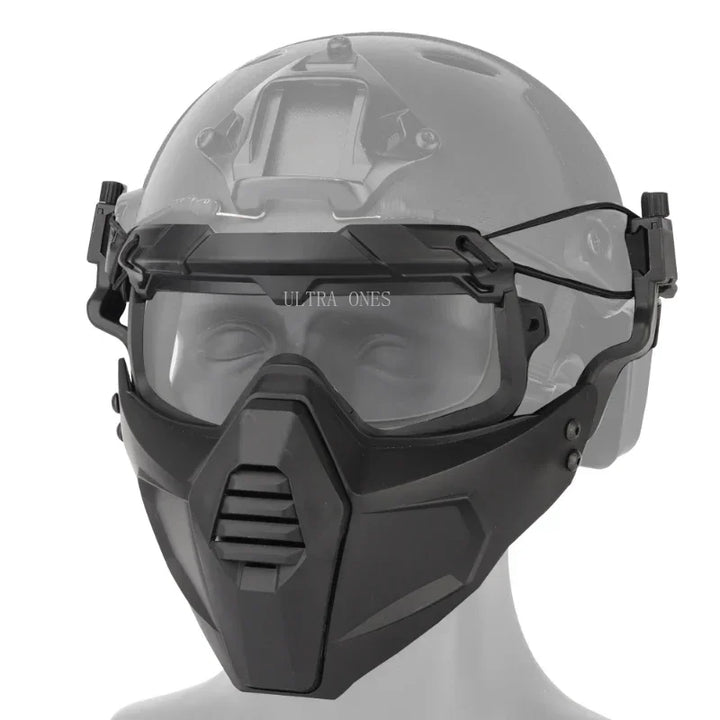 Premium Tactical FAST Helmet Half Face Mask with Flip Goggles – Hunting, Airsoft, Paintball Mask, Helmet Accessories for Shooting & Tactical Gear