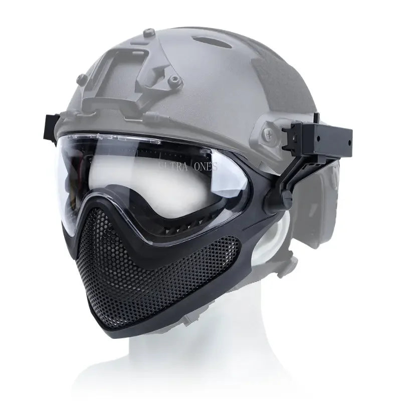 Premium Tactical FAST Helmet Half Face Mask with Flip Goggles – Hunting, Airsoft, Paintball Mask, Helmet Accessories for Shooting & Tactical Gear