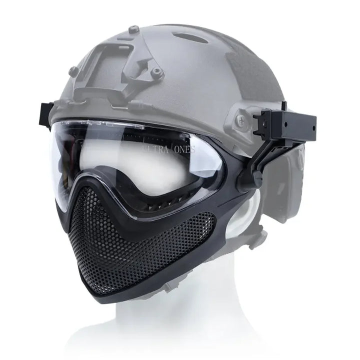 Premium Tactical FAST Helmet Half Face Mask with Flip Goggles – Hunting, Airsoft, Paintball Mask, Helmet Accessories for Shooting & Tactical Gear