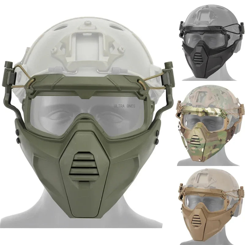 Premium Tactical FAST Helmet Half Face Mask with Flip Goggles – Hunting, Airsoft, Paintball Mask, Helmet Accessories for Shooting & Tactical Gear