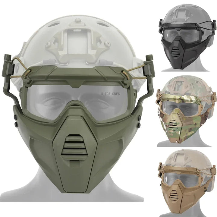 Premium Tactical FAST Helmet Half Face Mask with Flip Goggles – Hunting, Airsoft, Paintball Mask, Helmet Accessories for Shooting & Tactical Gear