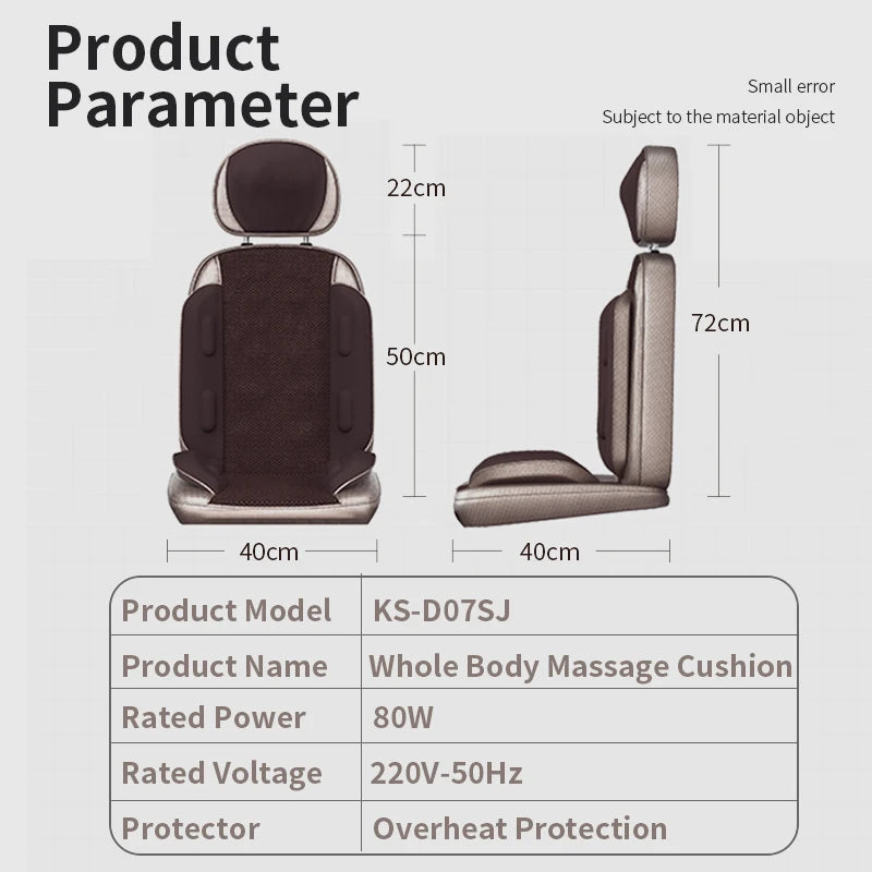 Premium Vibrating Electric Massage Chair Cushion – Heated Neck and Back Muscle Stimulator with Remote Control, Fatigue Relief for Home or Office, Ideal Gift, Compatible with US, UK, EU Plugs