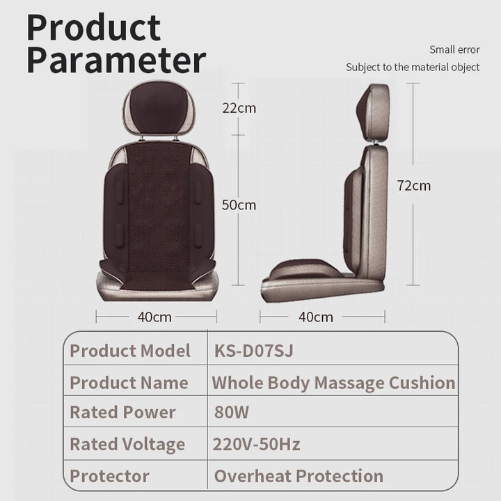 Premium Vibrating Electric Massage Chair Cushion – Heated Neck and Back Muscle Stimulator with Remote Control, Fatigue Relief for Home or Office, Ideal Gift, Compatible with US, UK, EU Plugs