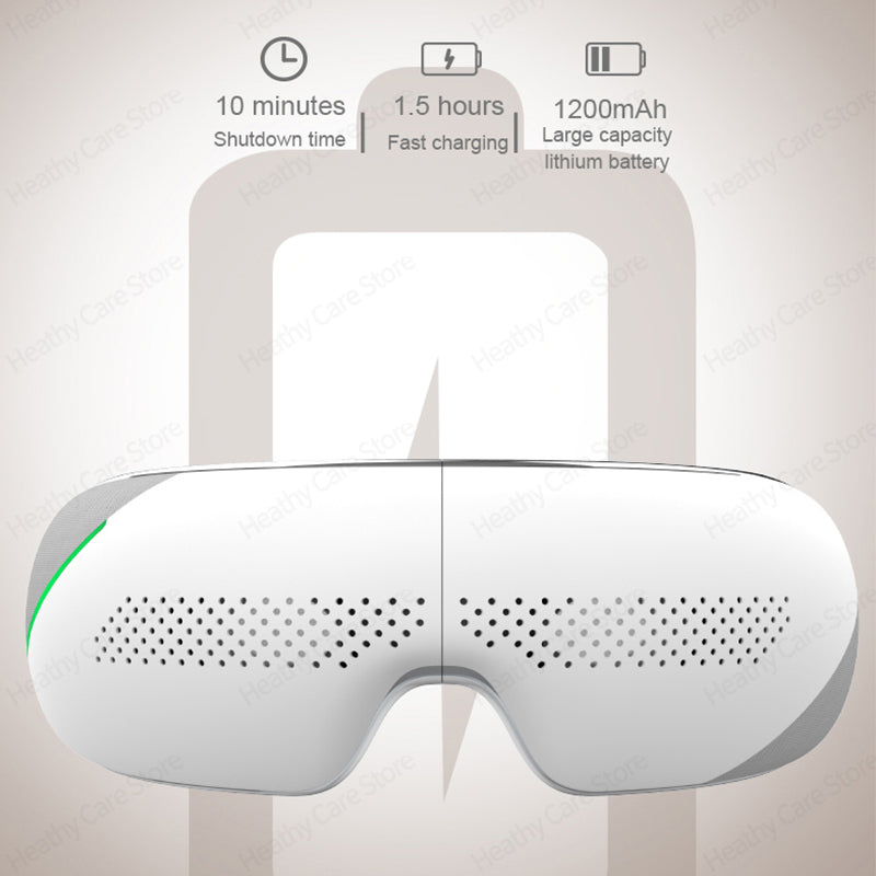 Premium Visible Eye Massager with Heat – Bluetooth Music, Air Pressure, Relaxation for Migraines, Reduce Eye Strain, Dark Circles, Eye Bags, Improve Sleep, 180° Foldable, Soft Leather Padding